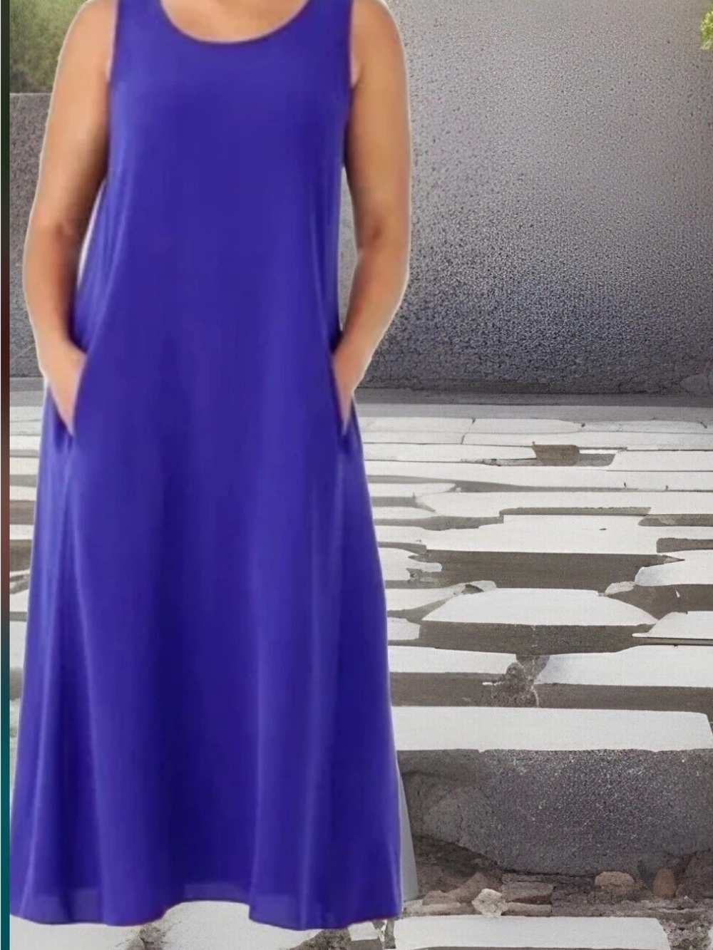 Eileen Fisher Sleeveless A-Line Maxi Dress in Vibrant Blue XS Nwt$378